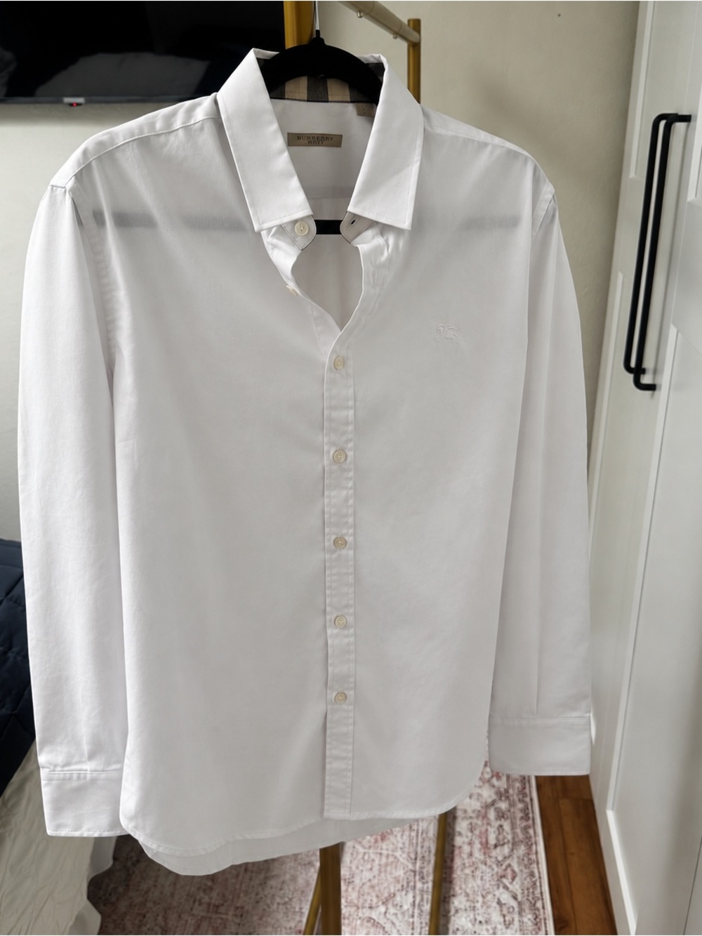Burberry White Long-Sleeve Button-Up Dress Shirt